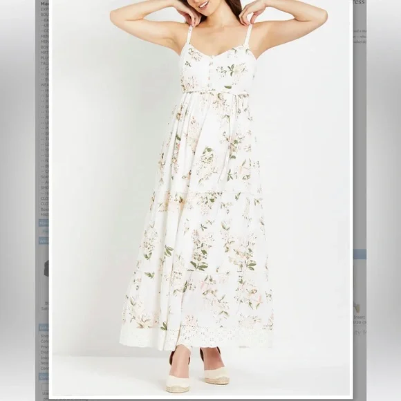White Floral Print Crochet Detail Maternity Maxi Dress by Motherhood Maternity M - Picture 3 of 6